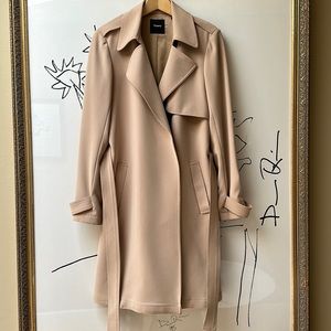Theory Oaklane Trench Coat in Crepe, Nude Khaki, SZ M.